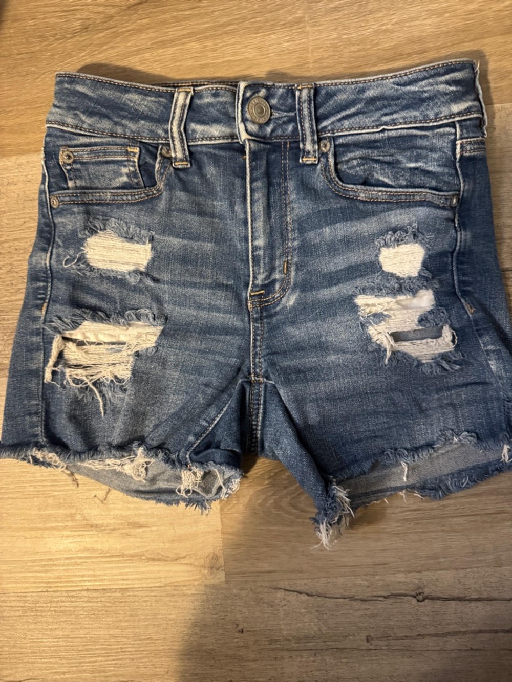 American Eagle Outfitters Ripped Blue Denim Shortalls